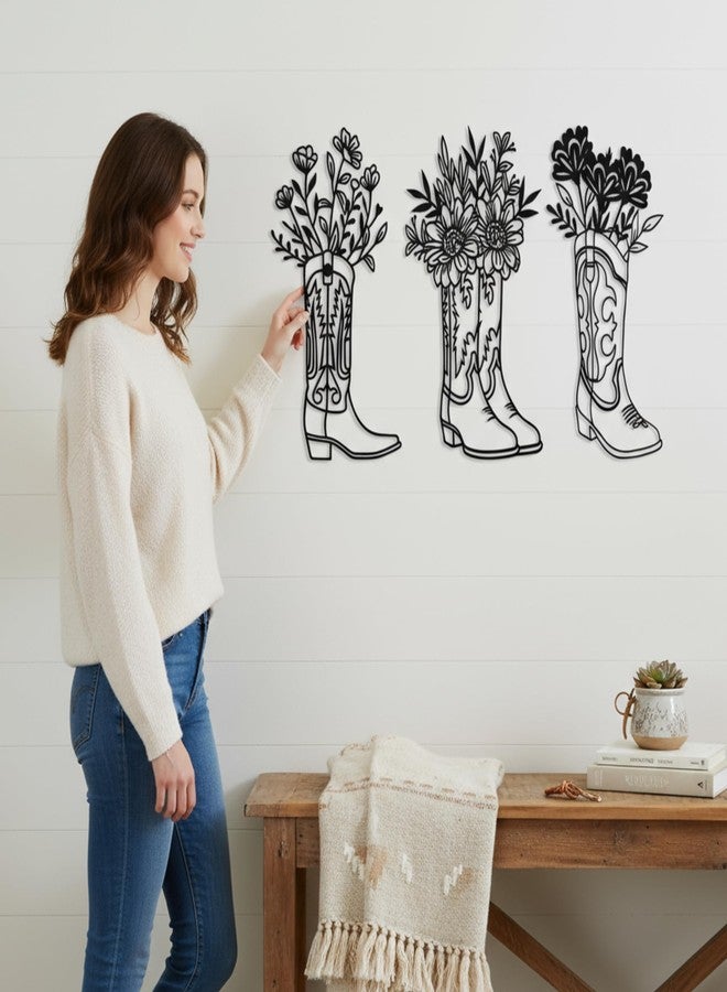 Otoolling 3 Pcs Metal Cowboy Flowers Wall Arts Vintage Western Wall Decor for Living Room Bathroom Bedroom Dining Room Housewarming Gifts(Cowboy Boots,Black) - Image 5
